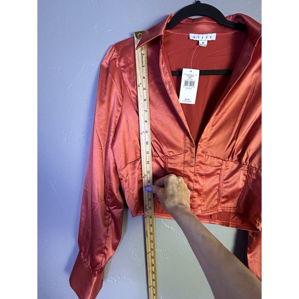 Hyfve bright coral satin crop top collared neckline New Size M - Picture 9 of 10